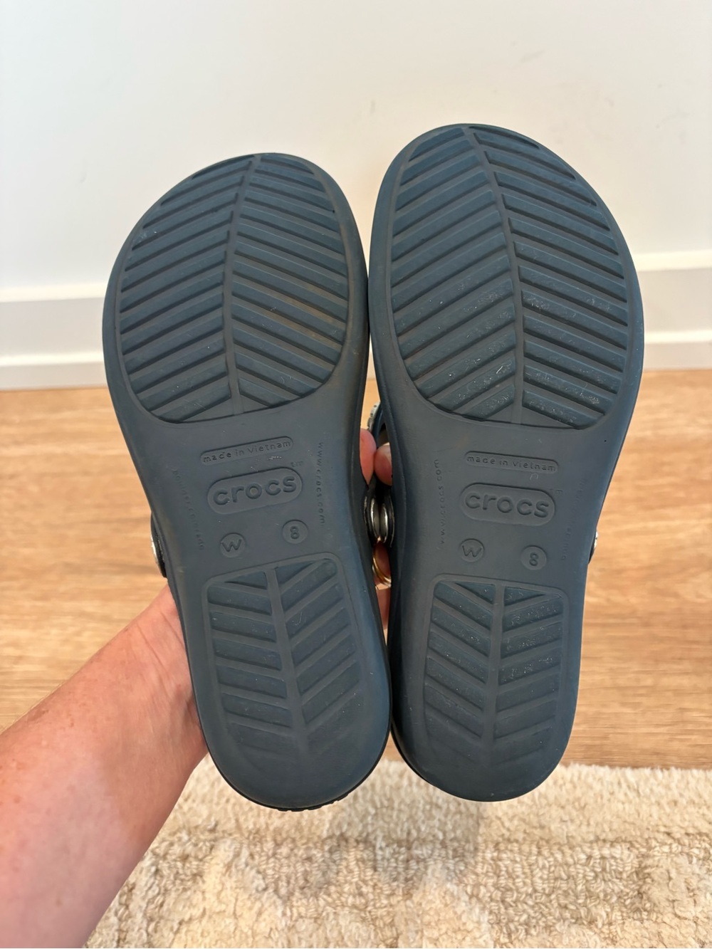 CROCS Sarah Diamante Wedge Flip Sandals Dual Comfort in Navy and Turquoise 8 - Picture 10 of 11